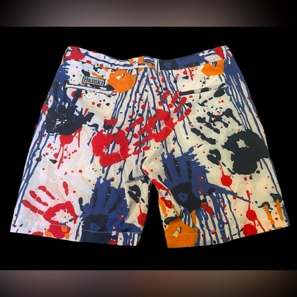 HRESKI Men's Size 38 Golf Shorts Crazy Hands Paint Splatter Lightweight …